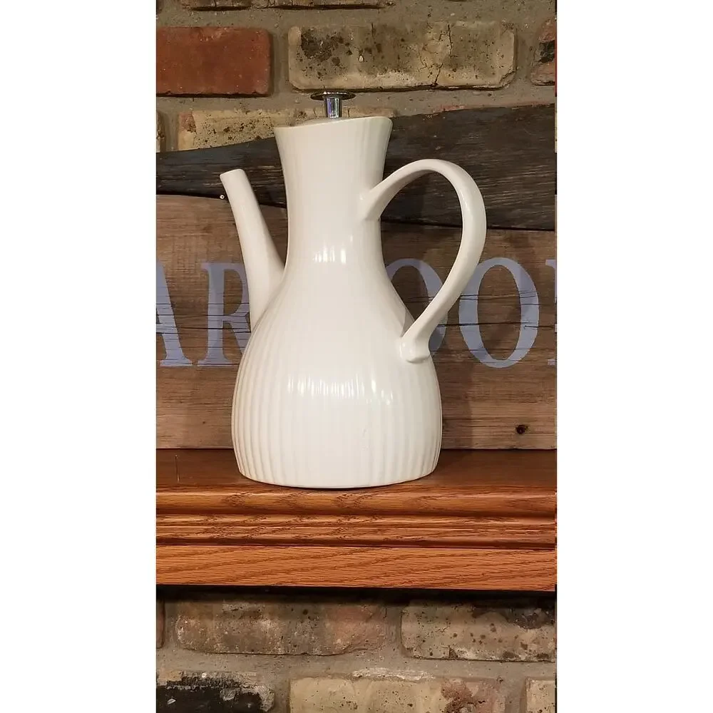 Vintage Ernest Sohn White Ribbed Coffee Pot Doric MCM Carafe Hall China 1950s